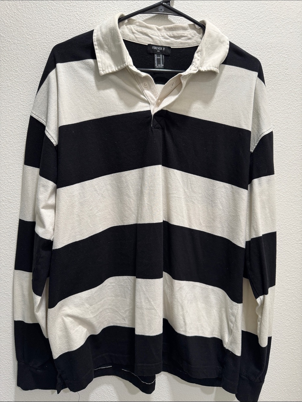 Forever 21 Men’s Black & White Striped Rugby Polo